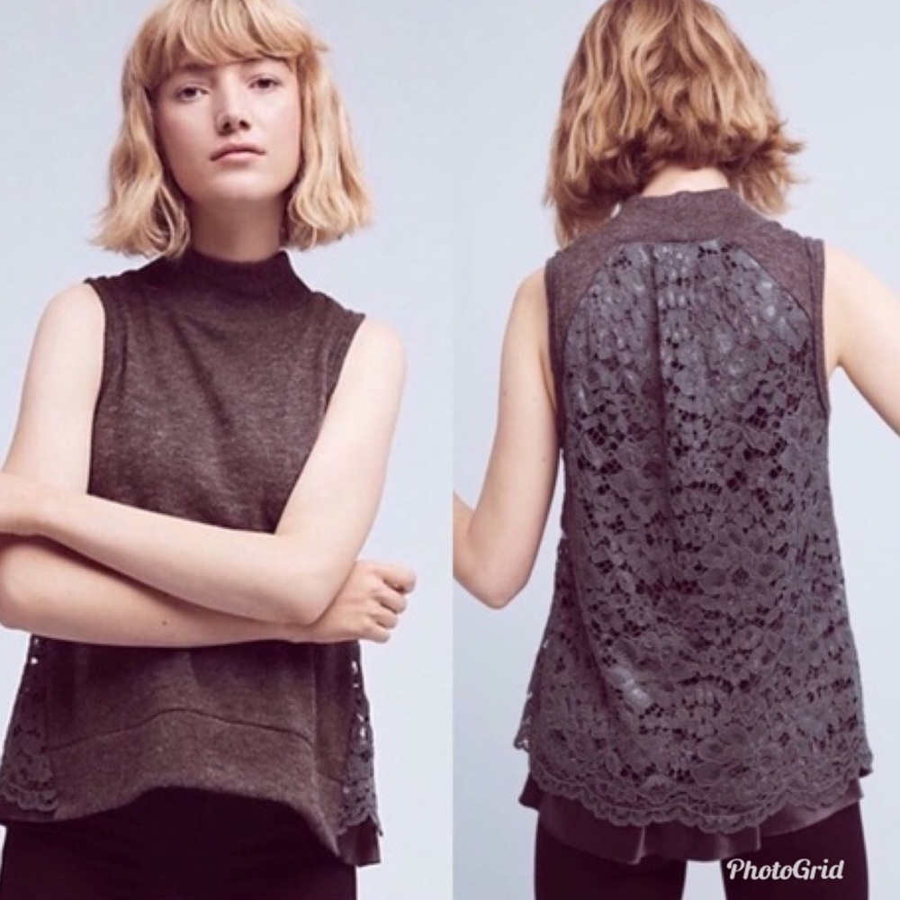 Anthropologie Moth Lace Back Sweater Mock Neck Top